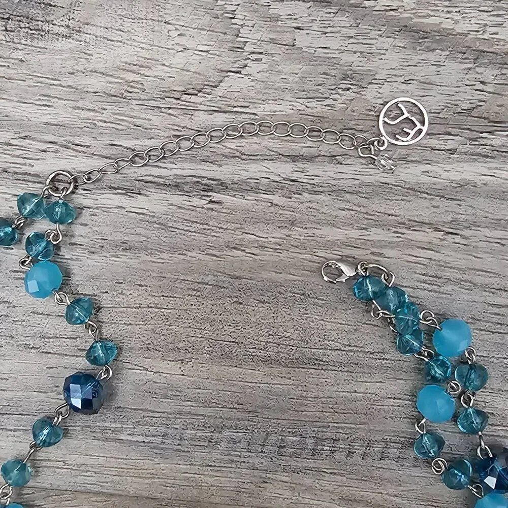 Erica Lyons Vintage Sea Blue Abalone Silver Long Beaded Necklace